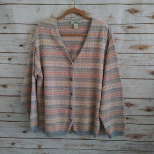 L.L. Bean Vintage Sweater Blue Pink Geometric Linen Blend Cardigan Size …
